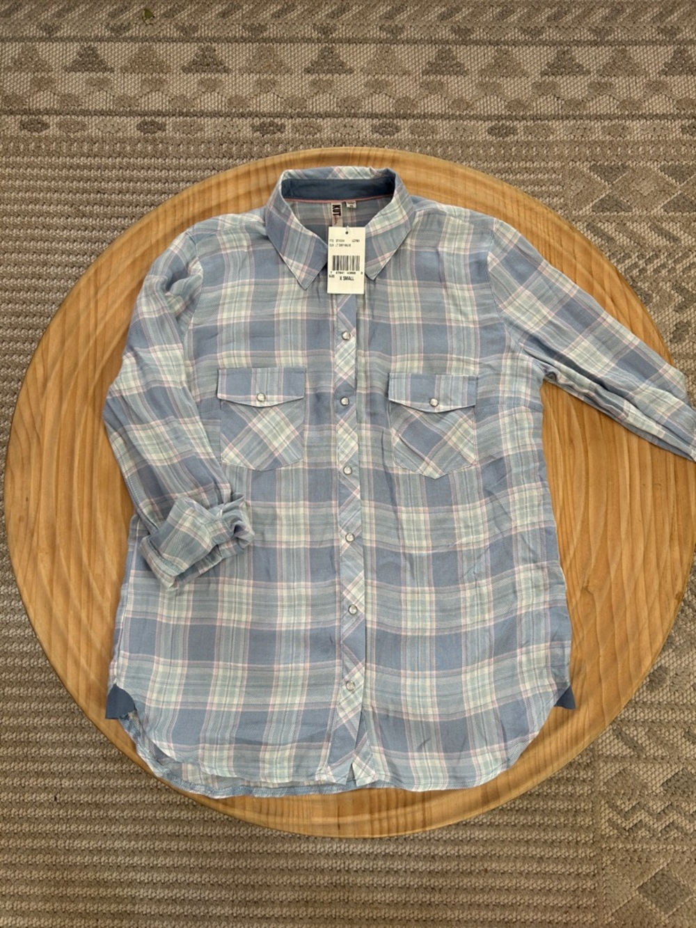 Kut from the Kloth Light Blue Plaid Button-Down Shirt